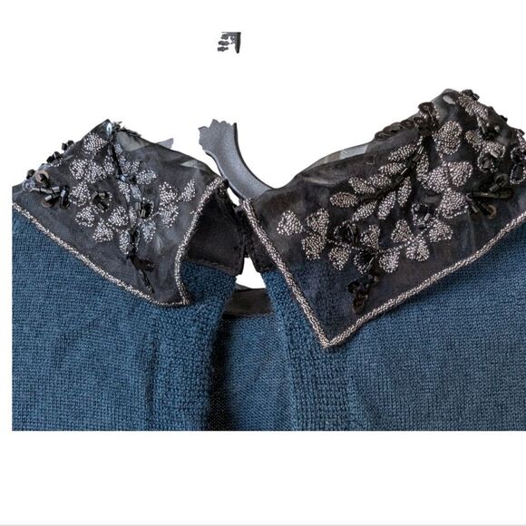 Club Monaco teal 💯 merino embellished collar sz xs - Picture 3 of 9